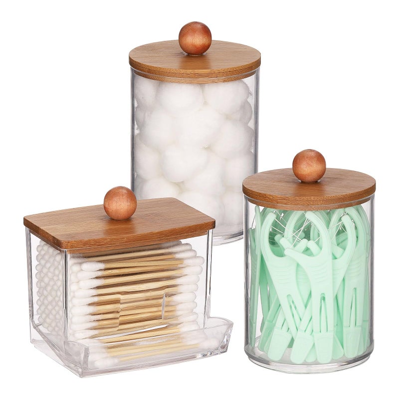 Tbestmax Qtips Holder Dispenser  10/7 oz Cotton Ball/Swabs Storage Containers  Apothecary Jars for Bathroom Organizer Bambooo Lids - Image 1